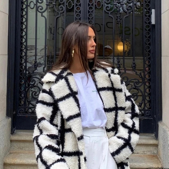 Chic Coats Fashion Long Plaid Faux Fur Jacket Coat Women - Picture 5 of 9